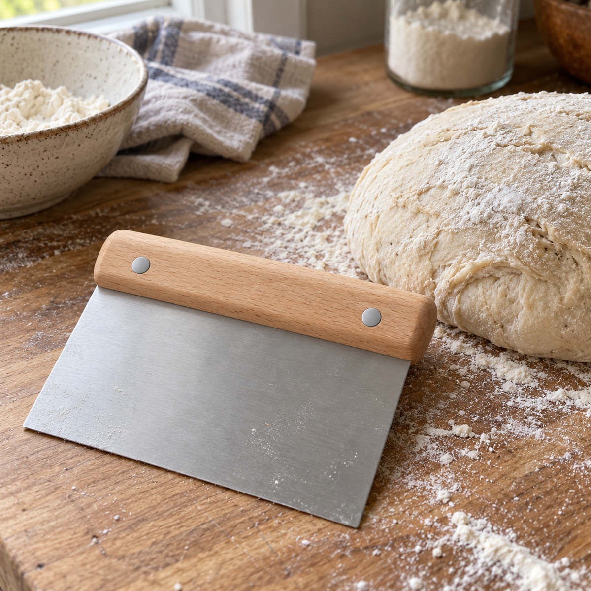 Stainless Steel Dough Bench Scraper with Beechwood Handle