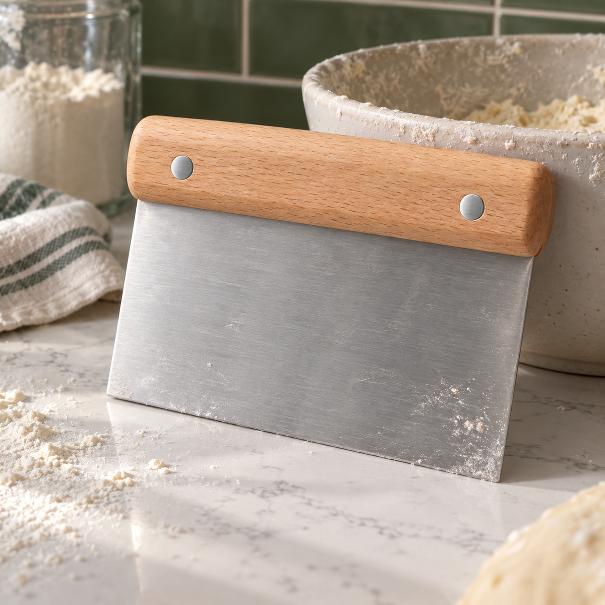 Stainless Steel Dough Bench Scraper with Beechwood Handle