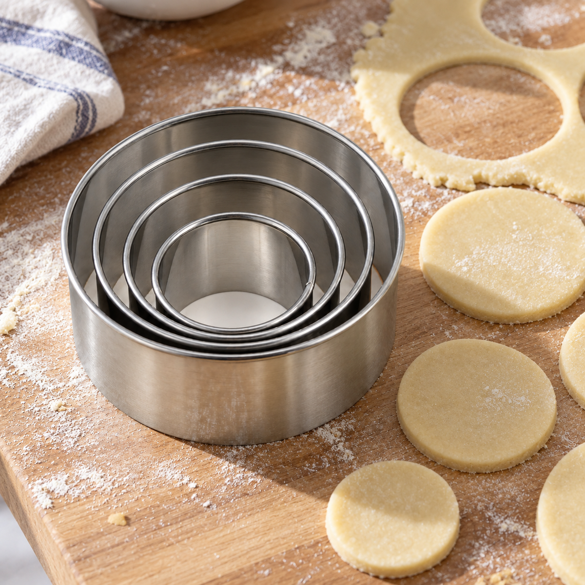 Round Stainless Steel Cookie Cutters, 4-Piece Set