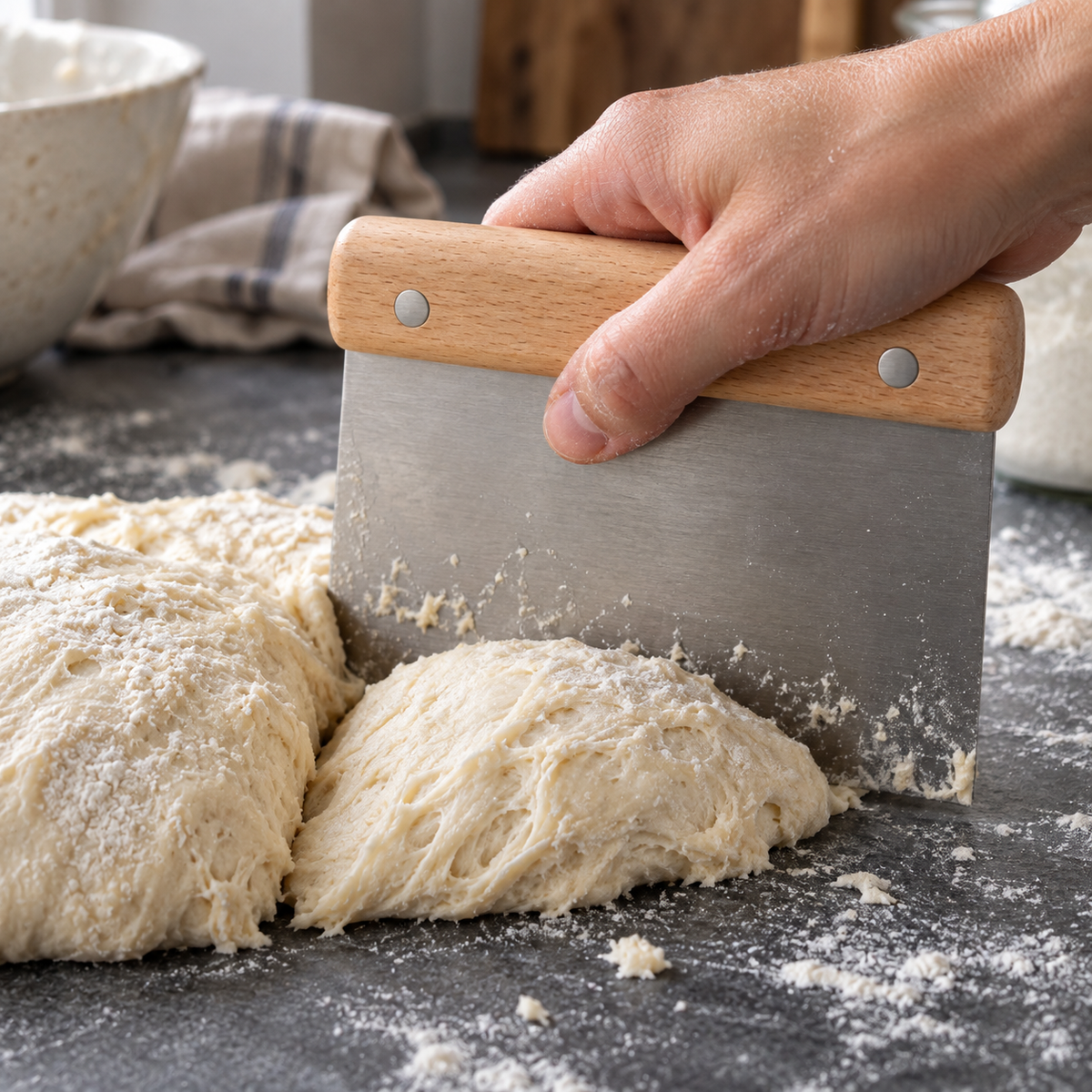 Stainless Steel Dough Bench Scraper with Beechwood Handle