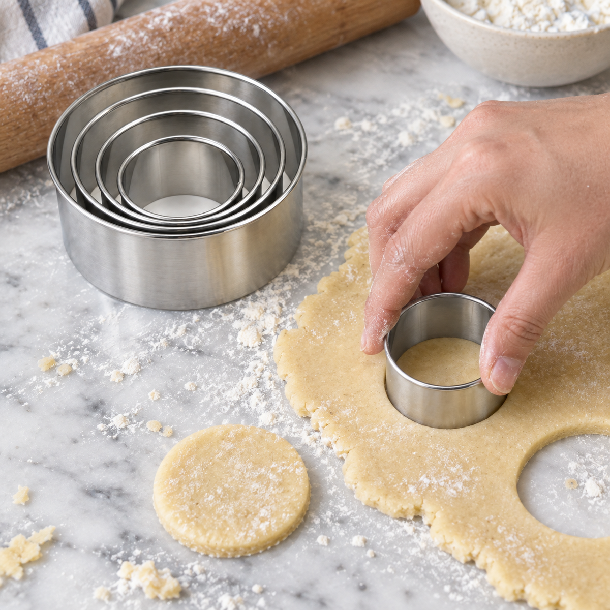 Round Stainless Steel Cookie Cutters, 4-Piece Set