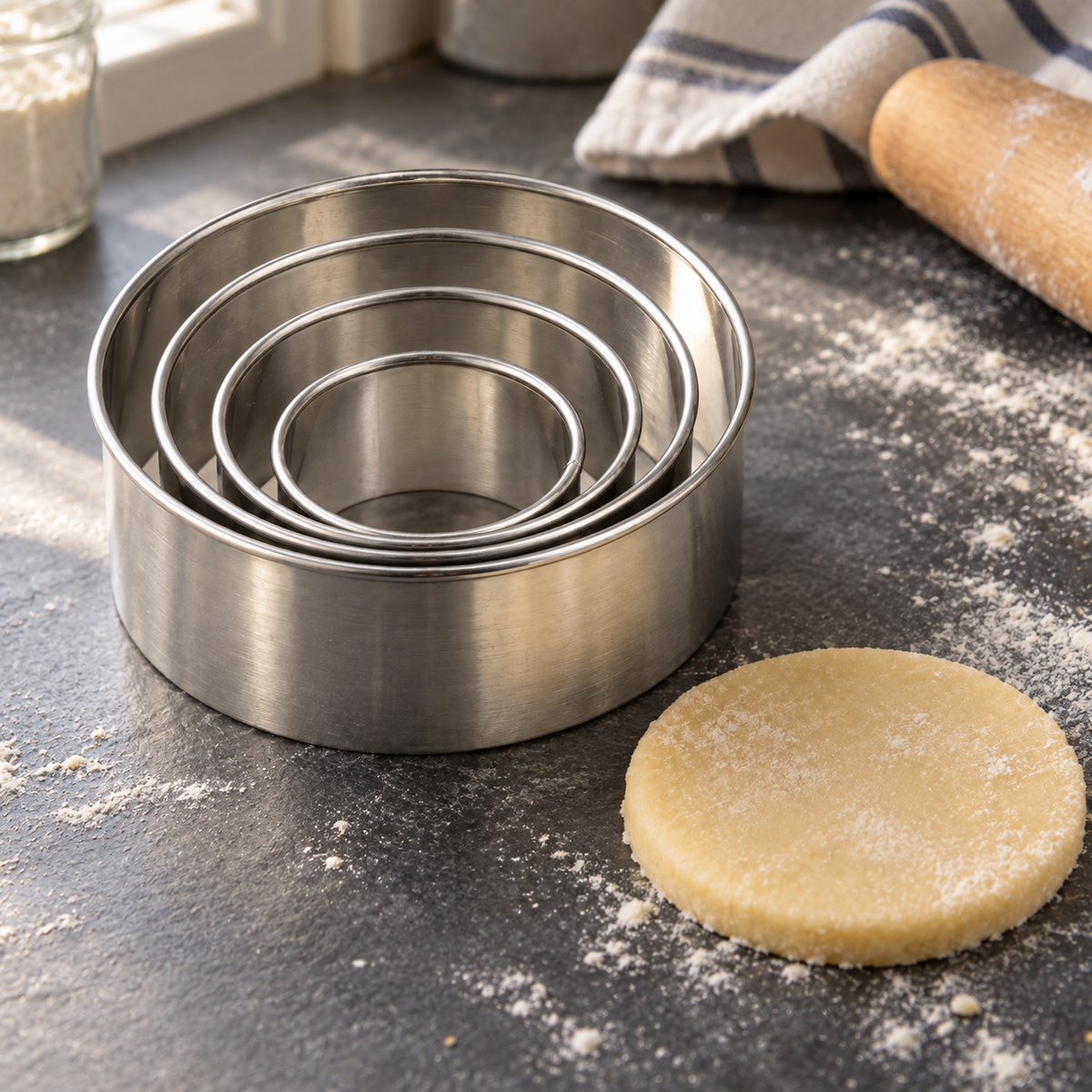 Round Stainless Steel Cookie Cutters, 4-Piece Set